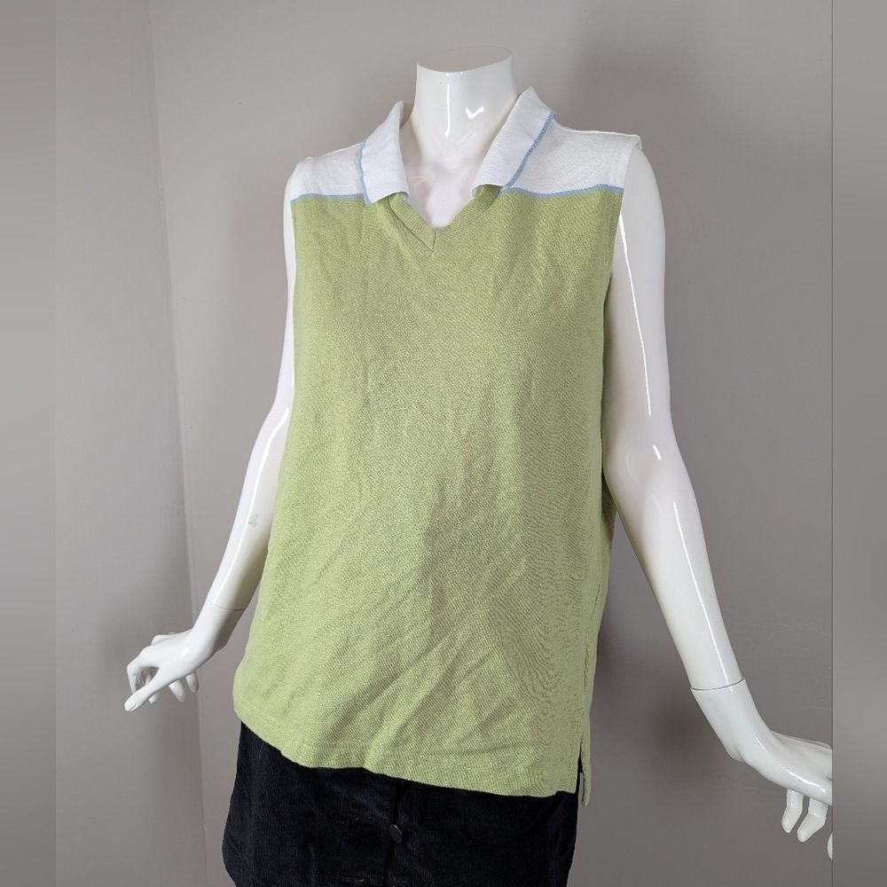Vintage Adidas Y2K Sleeveless Polo Shirt Lime Green Golf Tennis Athleisure L